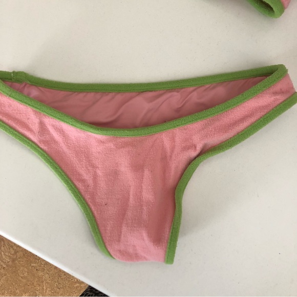Frankie’s Bikinis Pink and Green Terry Cloth Bikini Set - Picture 8 of 9
